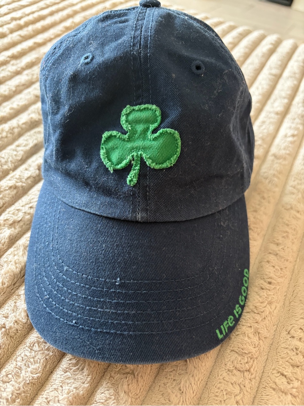 Life Is Good Navy Cap with Green Shamrock Patch